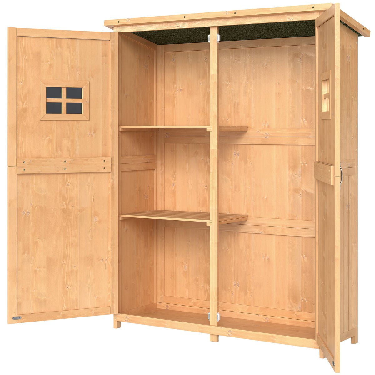 Wooden Garden Shed with Two Windows, Tool Storage Cabinet, Outdoor Double Door Organizer 127.5W x 50D x 164H cm, Natural
