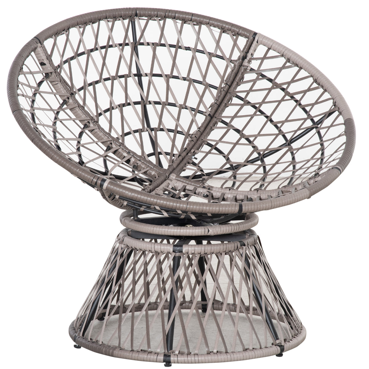 360° Swivel Rattan Papasan Moon Bowl Chair Round Lounge Garden Wicker Basket Seat with Padded Cushion Oversized for Outdoor Indoor, Grey
