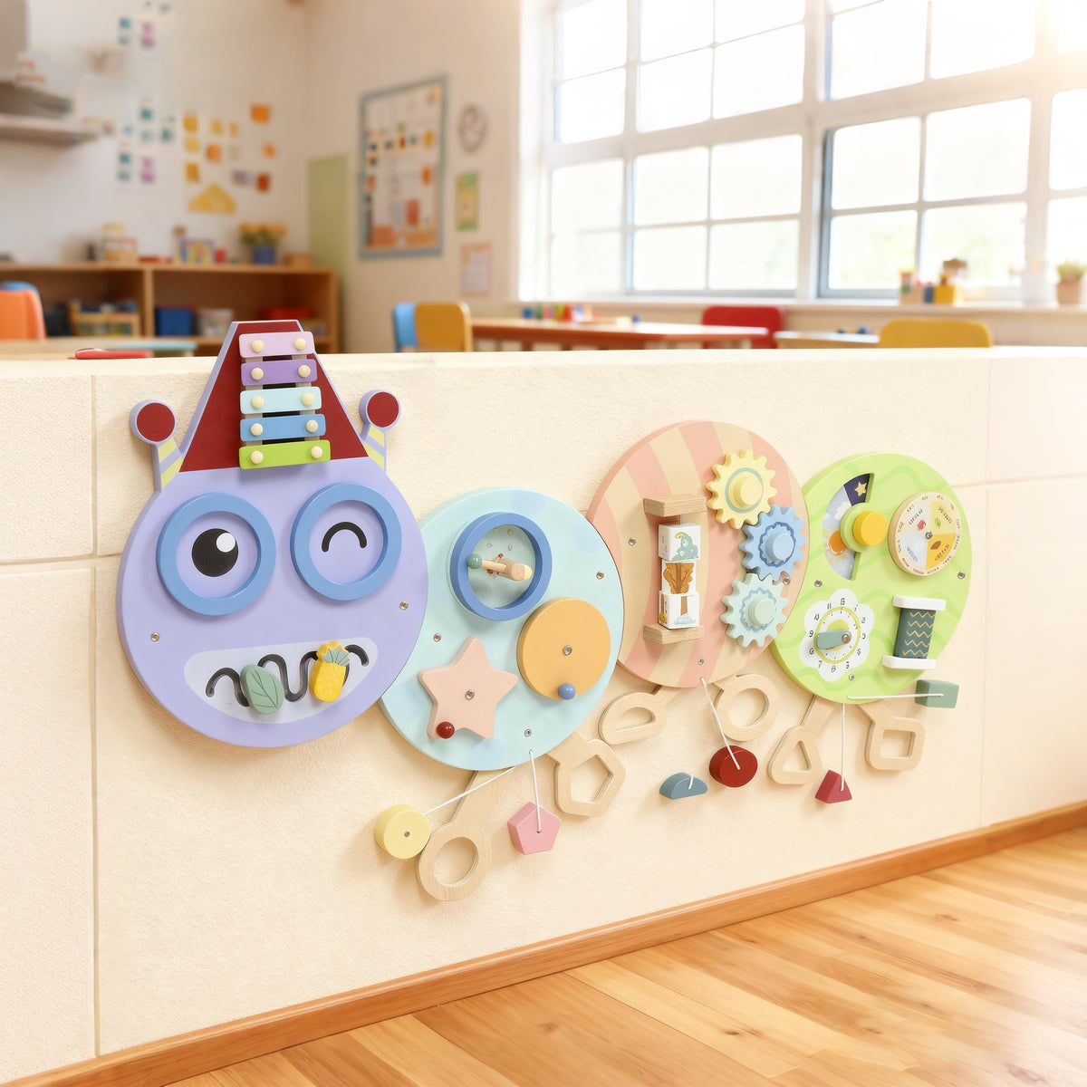 Caterpillar Busy Board with 7 Activities, for Nursery, Playroom, Home, for 3+ Years