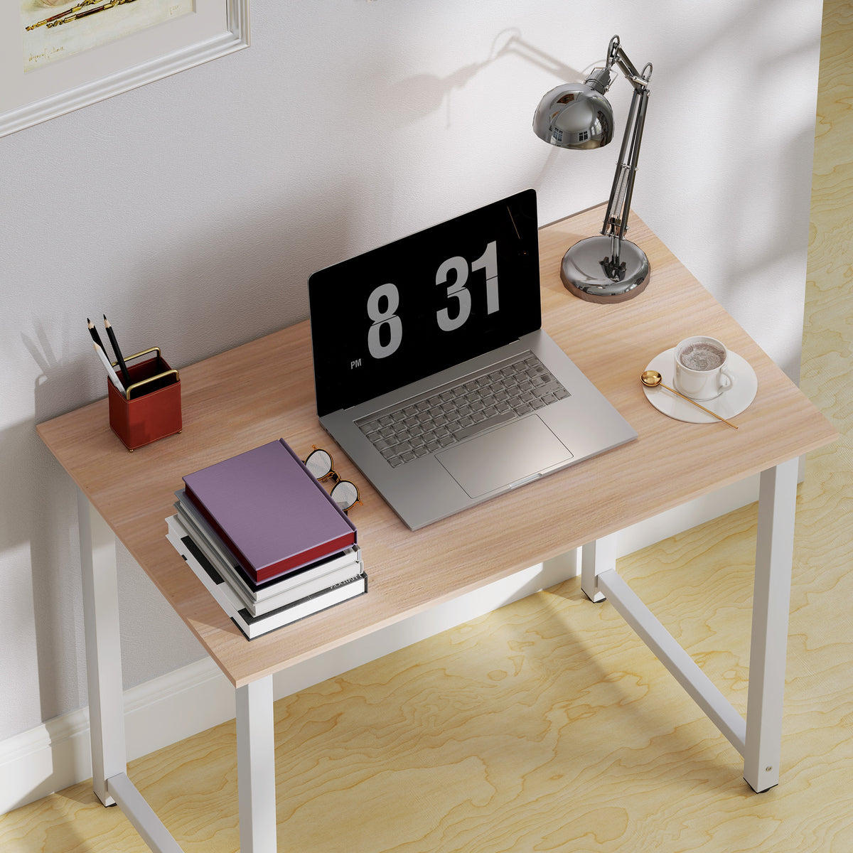 Computer Desk, Writing Table, 100 x 60 x 76cm Workstation for Home Office, Study with Metal Frame, Simple Assembly, White