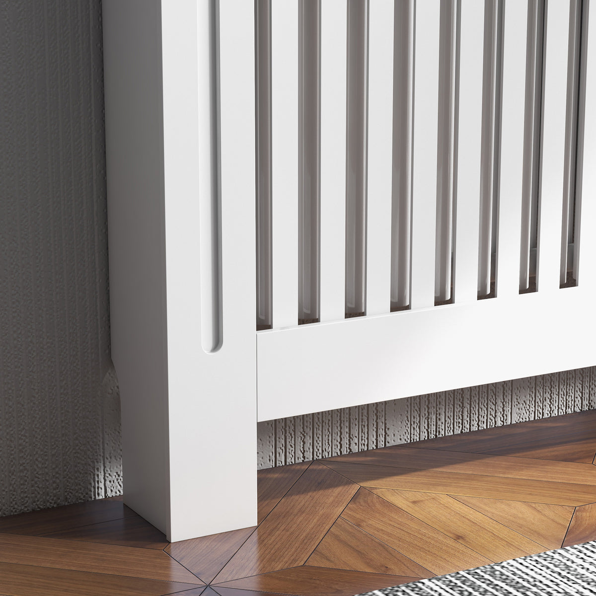 Slatted Radiator Cover Painted Cabinet MDF Lined Grill in White (112L x 19W x 81H cm)