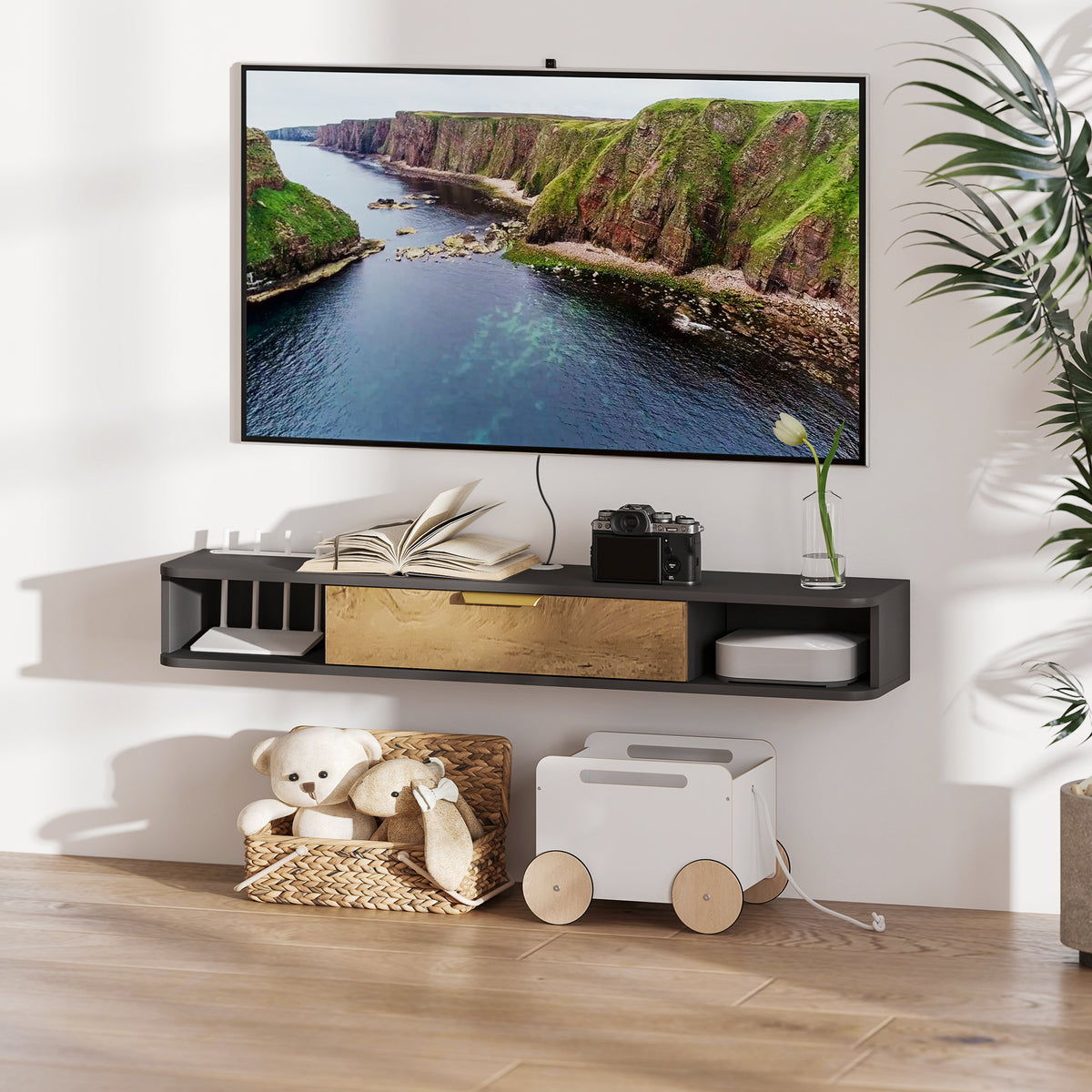 120 cm Floating TV Stand with Storage - Charcoal Grey