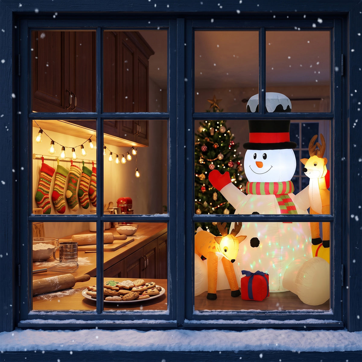 7ft Giant Christmas Inflatable Snowman with 2 Reindeer, Outdoor Blow Up Christmas Decoration with LEDs, Bag