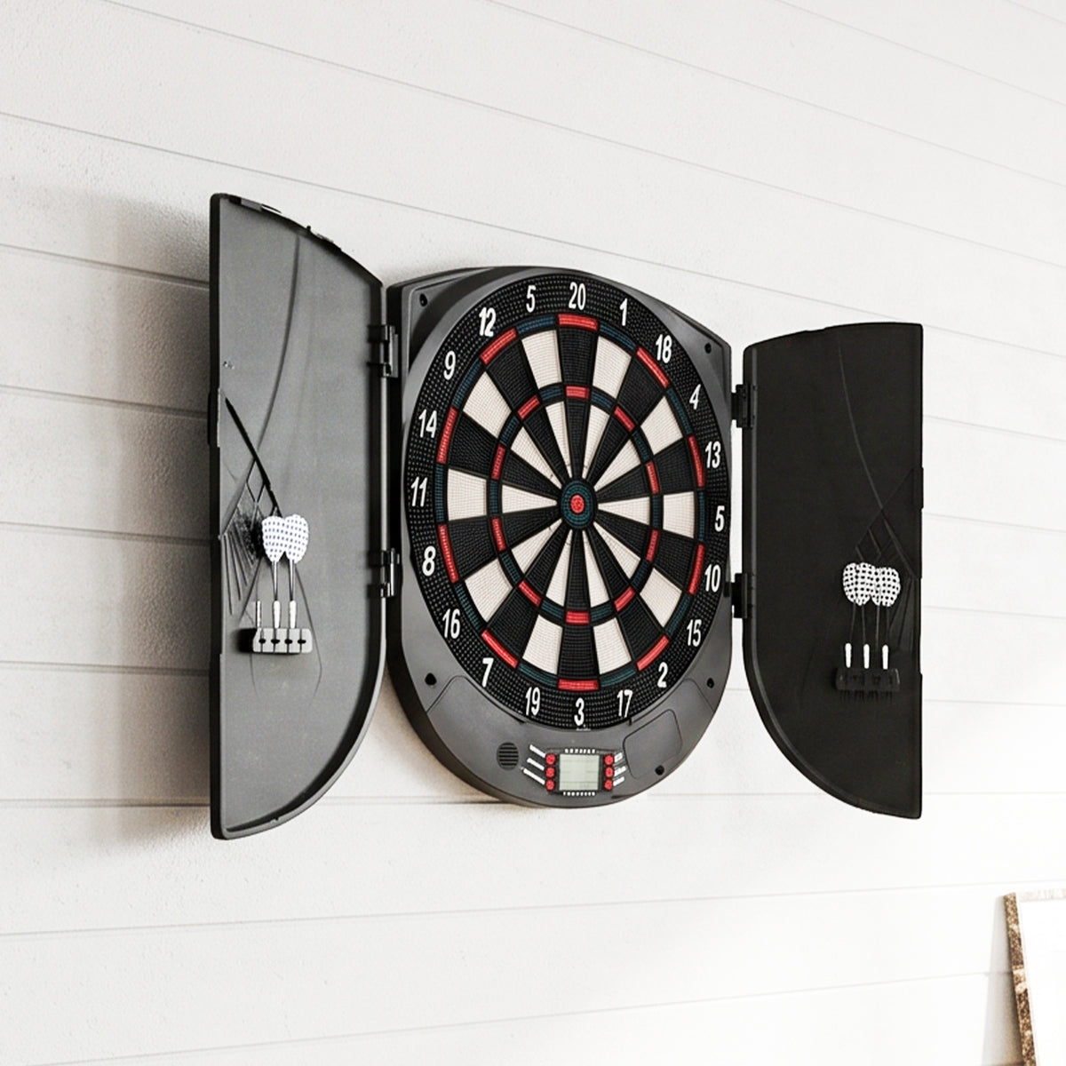 Electronic Dartboard Set 26 Games and 185 Variations with 6 Darts and Cabinet to Stroage Multi-Game Option Ready-to-Play