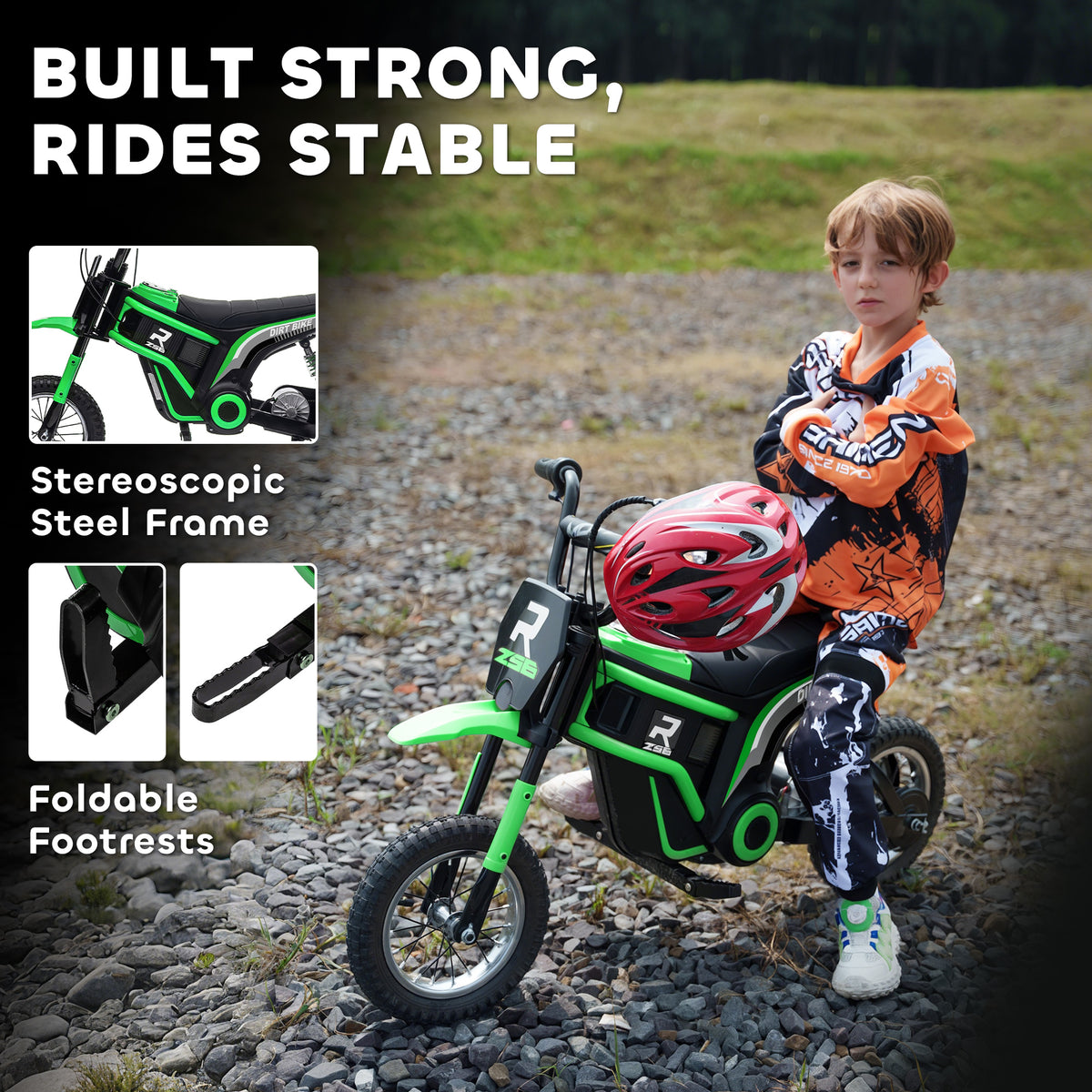 24V Electric Motorbike with Twist Grip Throttle, Music, Horn, 12" Pneumatic Tyres, 16km/h Max Speed - Green