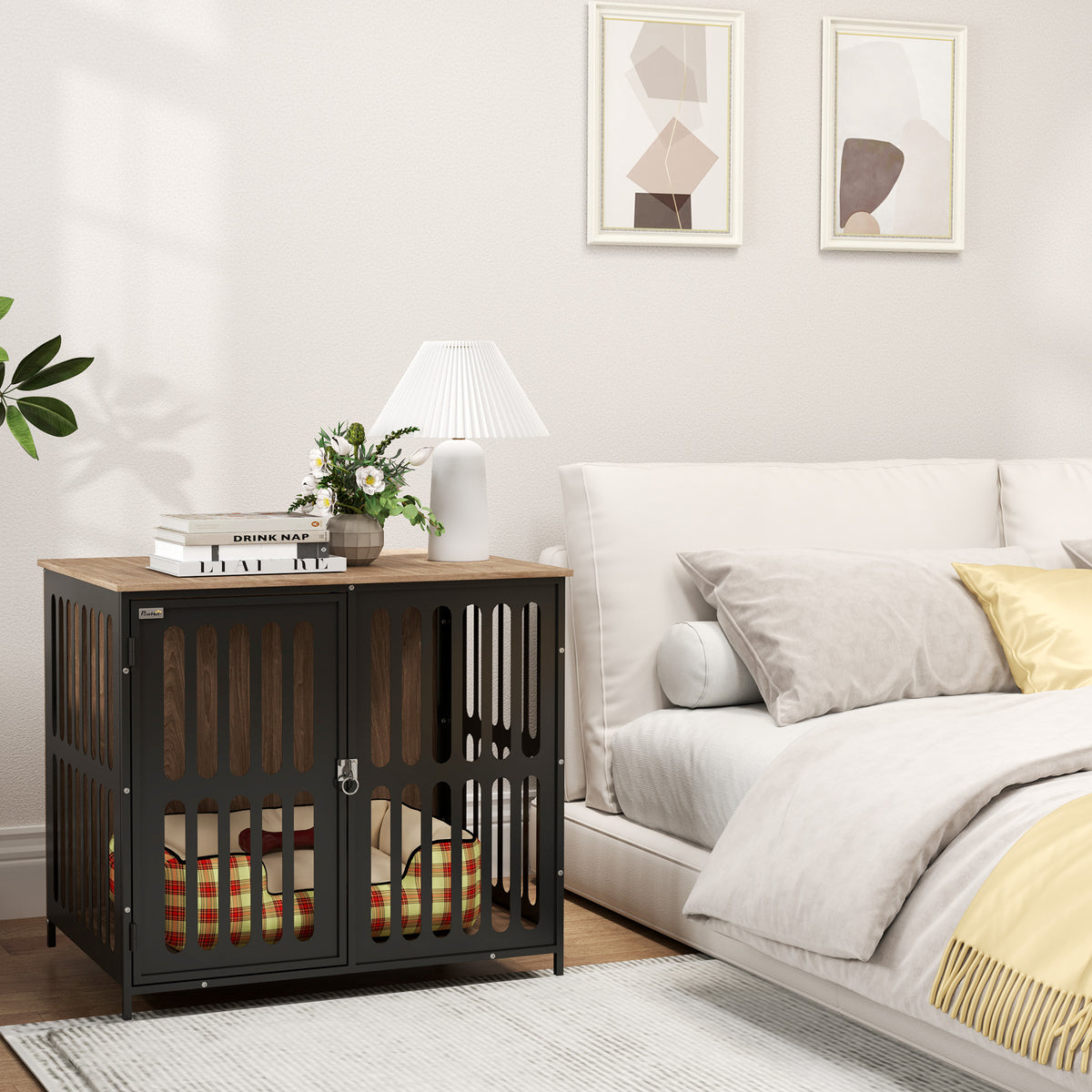 Dog Crate Furniture with Anti-Chew Resistant Mesh, Anti-Escape Single Door, for Medium Dogs, 80 x 55 x 72 cm