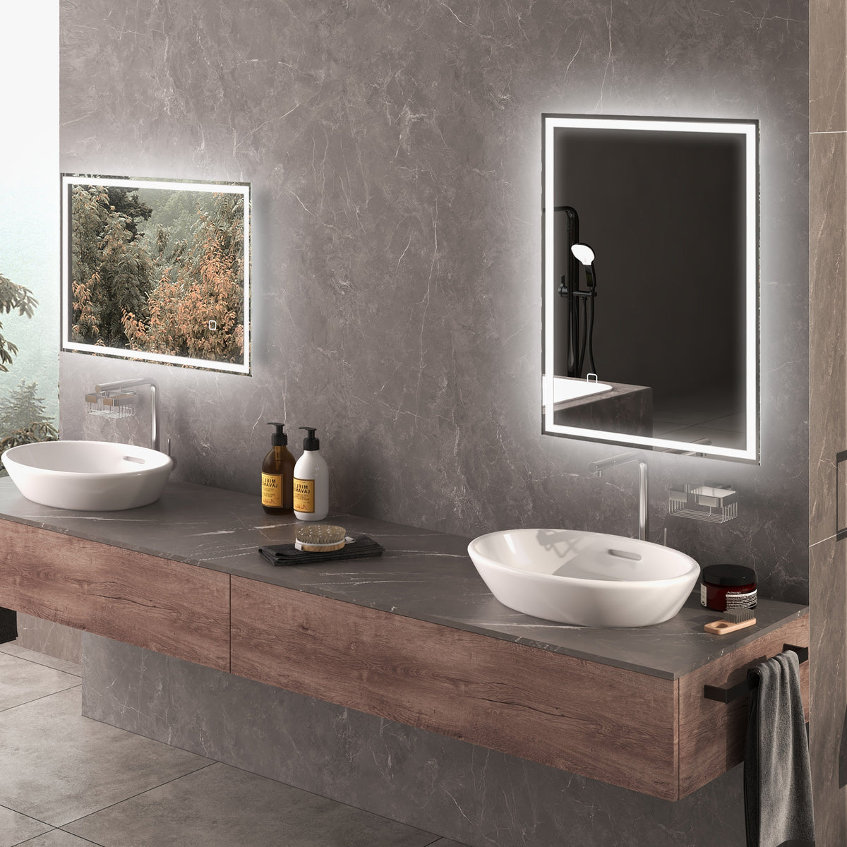 70 x 50cm LED Bathroom Mirror with Lights, Dimmable Makeup Mirror, Vanity Mirror with 3 Colour, Smart Touch, Anti-Fog
