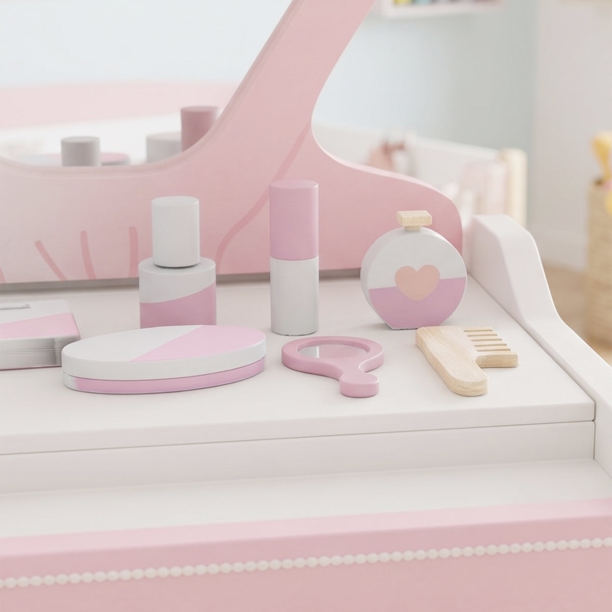 Kids Dressing Table, Portable Vanity Table with Lights, Mirror, Drawer, Accessories, Gift for 3-6 Years