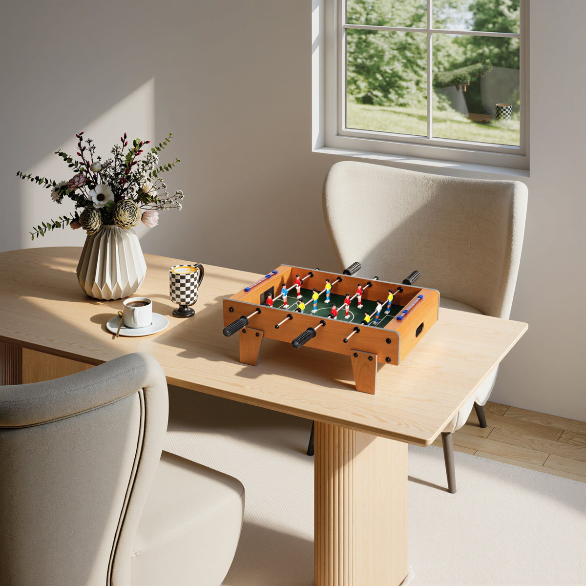 20 in Table-top Football Table with Stainless Steel Rods, Compact Foosball Table for Kids and Adults, All-Inclusive Foosball Game Set for Indoor, Nature Wood Finish