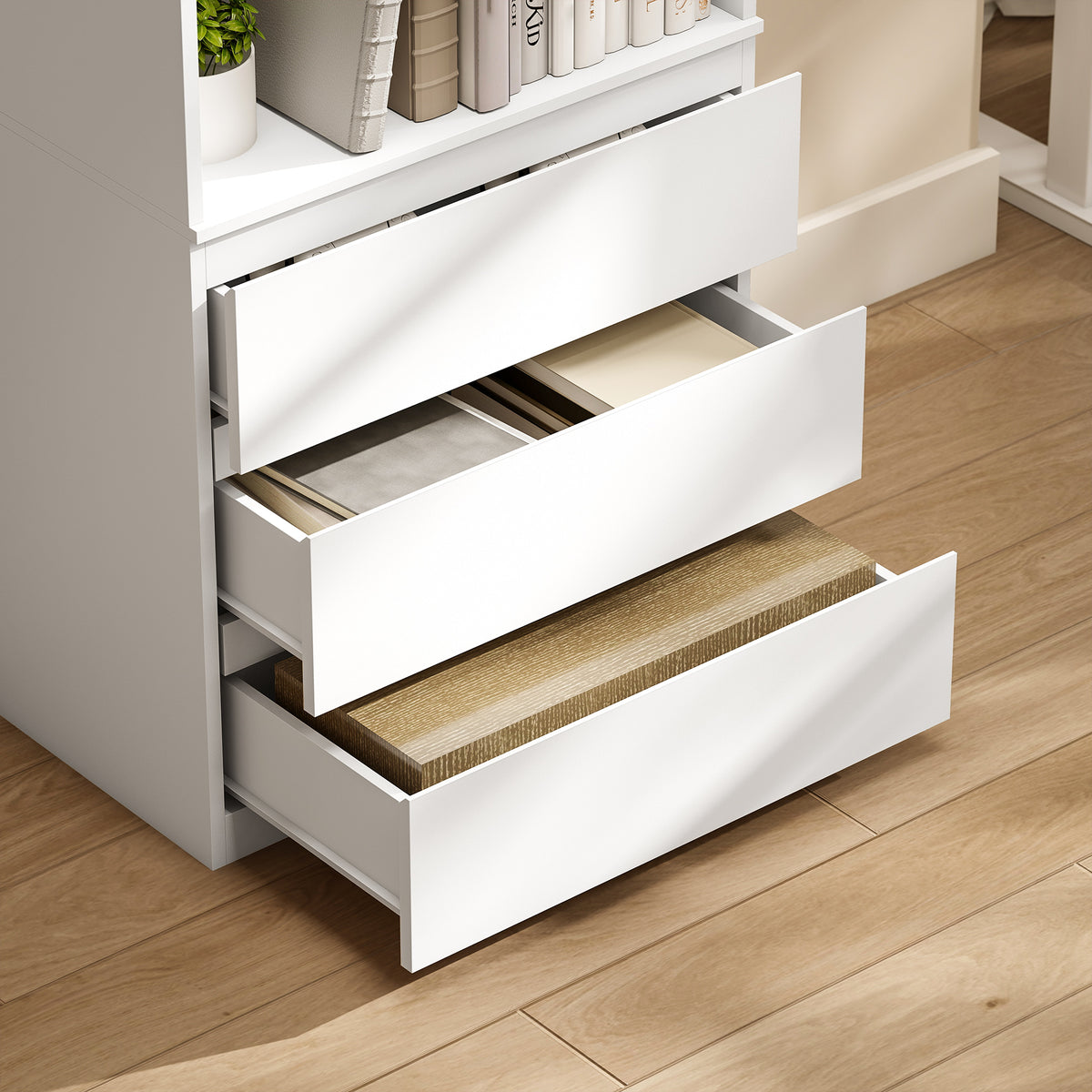 180cm Tall Bookcase, with Shelves and Drawers - White