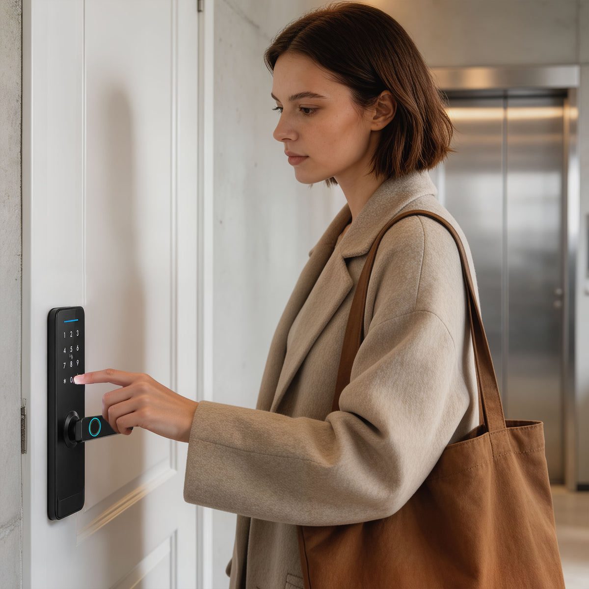 Smart Door Lock, 5-in-1 (Fingerprint/Passcode/Bluetooth APP/NFC Card/Key), Built-in Doorbell, Keyless Electronic Lock