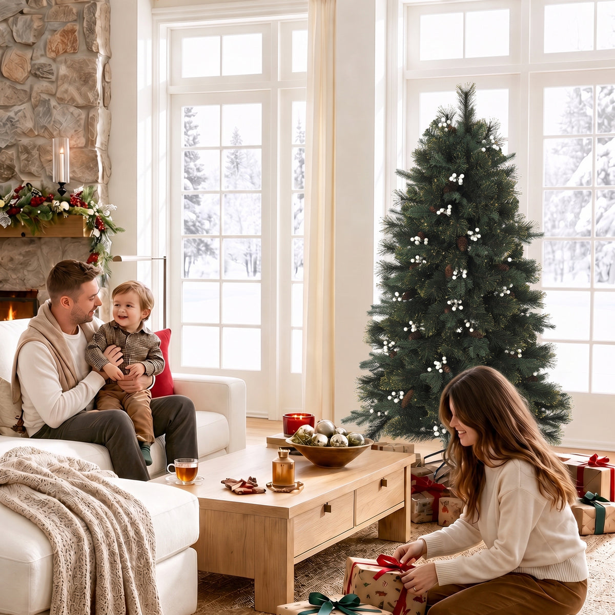 5ft Artificial Christmas Tree, Fir Hinged Xmas Tree with 490 Branch Tips, Foldable Metal Stand, Easy Assembly, Green