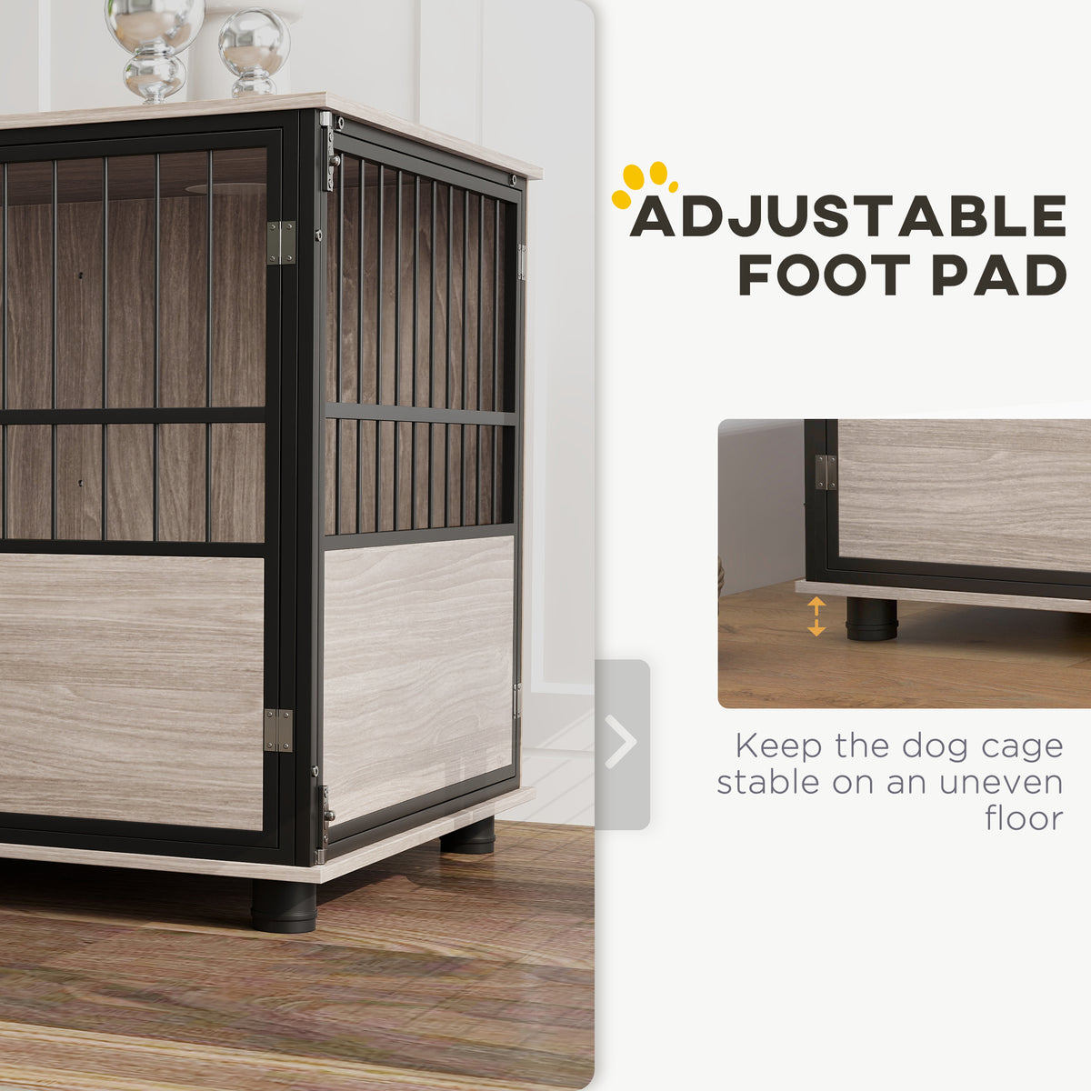 80cm Furniture Style Dog Crate Dog Cage End Table Indoor with 3 Doors Soft Washable Cushion, for Medium Sized Dogs