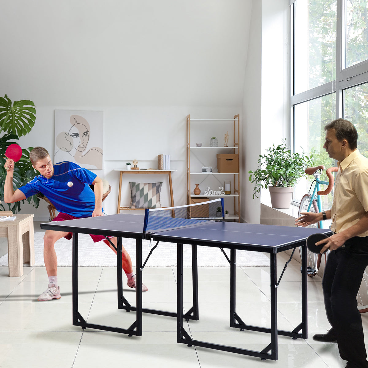6ft Table Tennis Table, Ping Pong Table with Net, Foldable and Portable Ping Pong Set for Indoor Use, Easy Assemble, Midsize, Blue