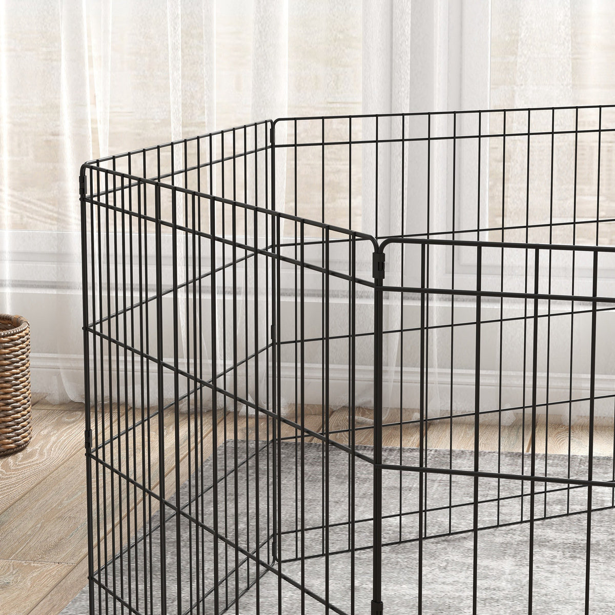 Dog Playpen, Puppy Pen, Eight-Panel Metal Fence, for Small Dogs, Indoors, Outdoors - Black