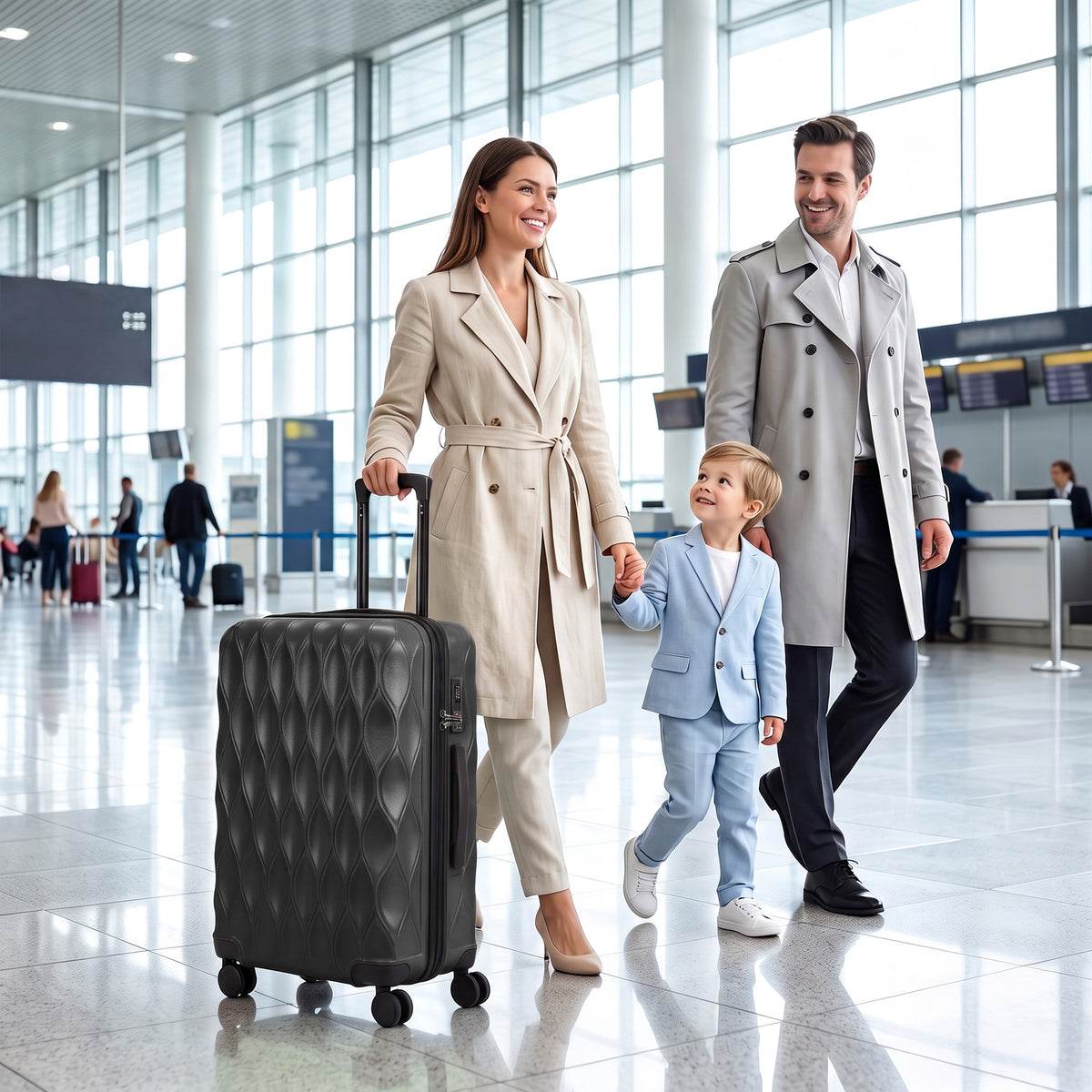 24Inch Suitcase, ABS Hard Shell Checked Luggage with TSA Lock, Spinner Wheels, Telescopic Handle, Black