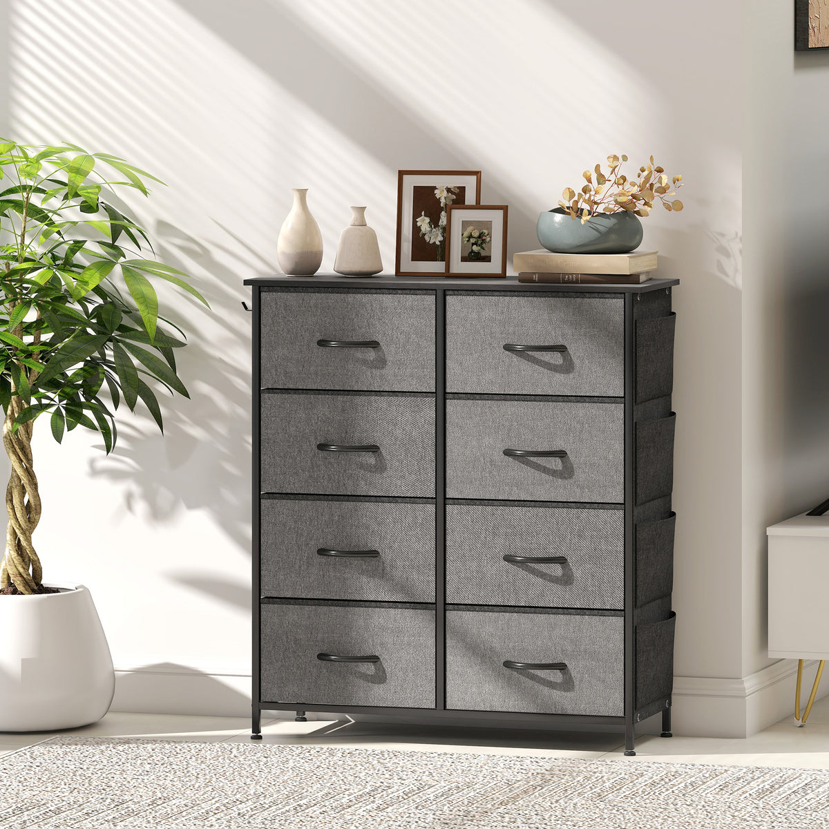 Chest of Eight Fabric Drawers - Charcoal Grey
