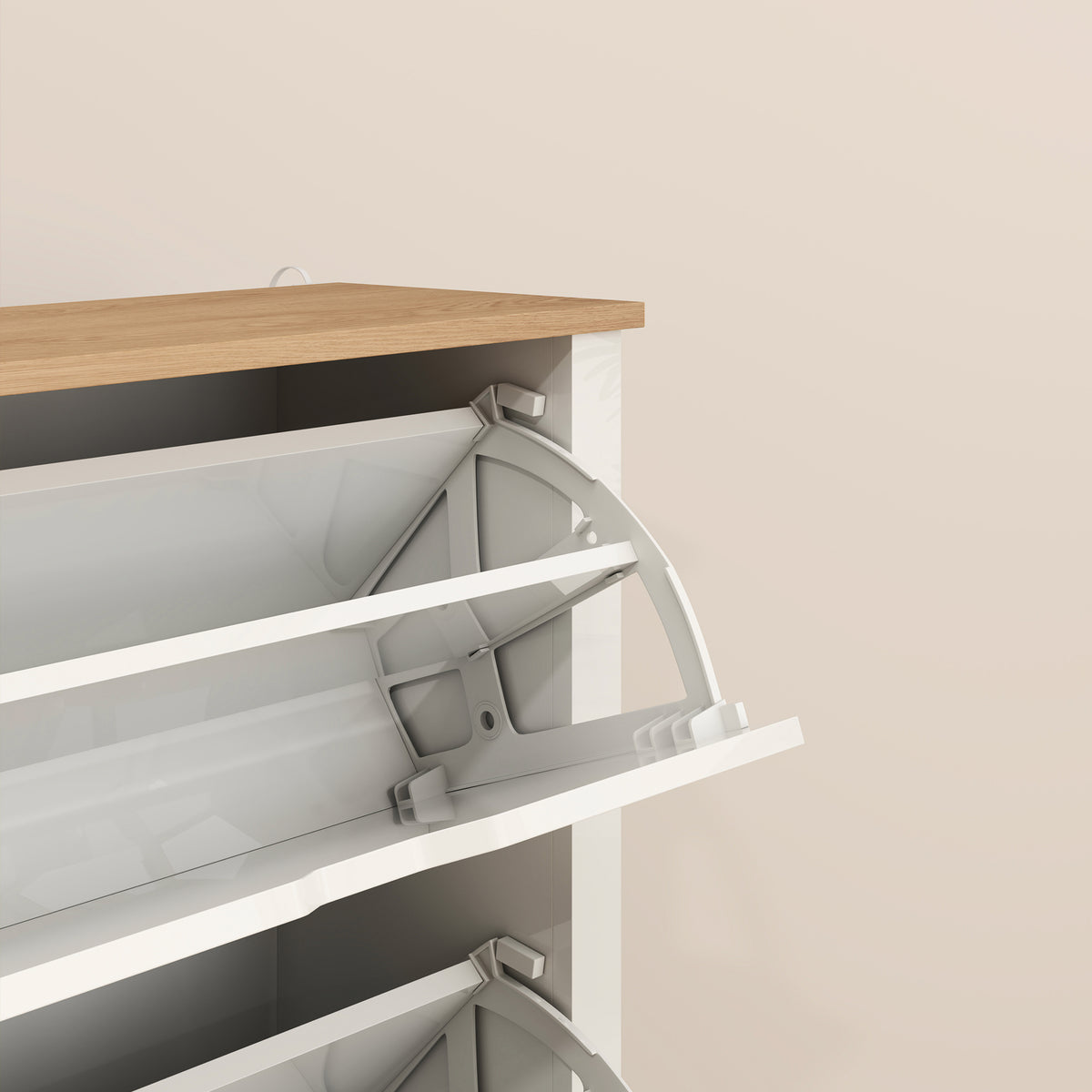 Slim Shoe Cabinet, Narrow Shoe Cupboard with 2 Flip Drawers, Adjustable Shelves for 12 Pairs of Shoes, High Gloss White