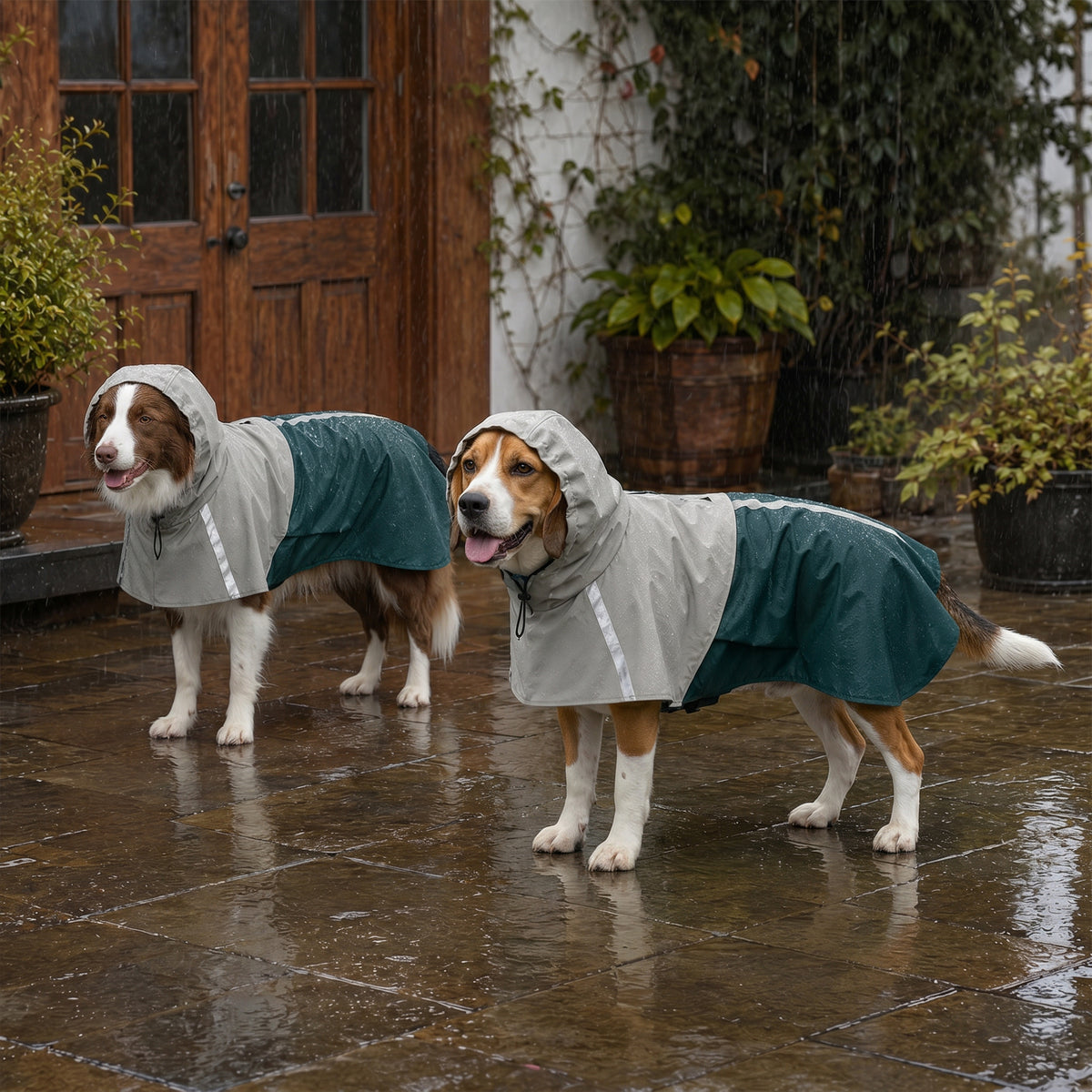 Dog Raincoat with Hood, Waterproof & Breathable Rain Jacket with Leash Hole, for Medium Dogs, Green, M