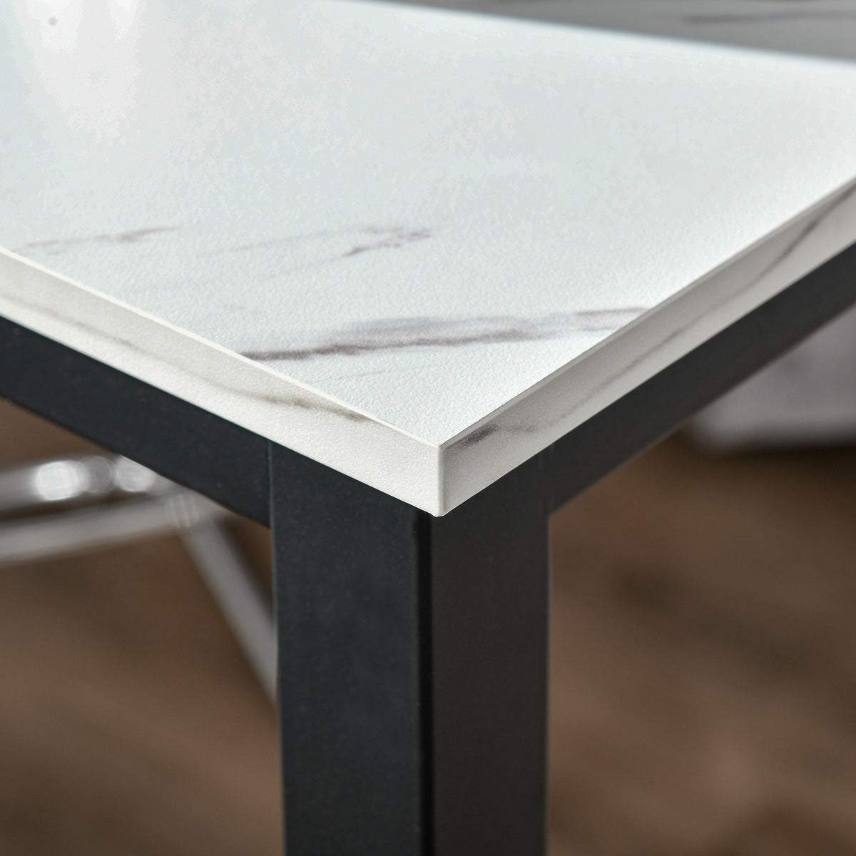 Rectangular Bar Table, Wood Effect Coffee Table for Small Space, Breakfast Dining, Kitchen, Industrial, White & Black