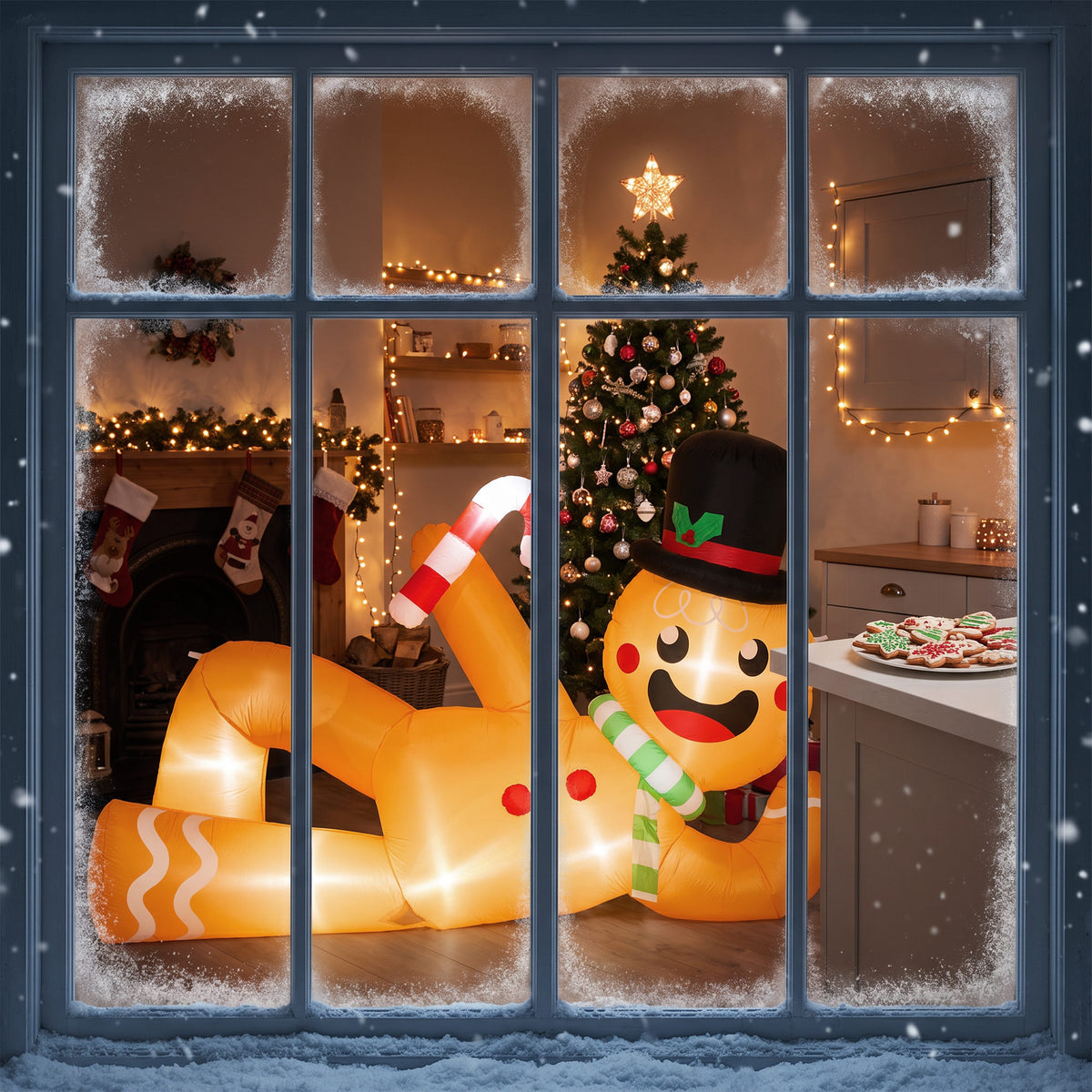 9.8ft Giant Christmas Inflatable Gingerbread Man Side-Lying, Outdoor Blow Up Christmas Decoration with LEDs, Bag