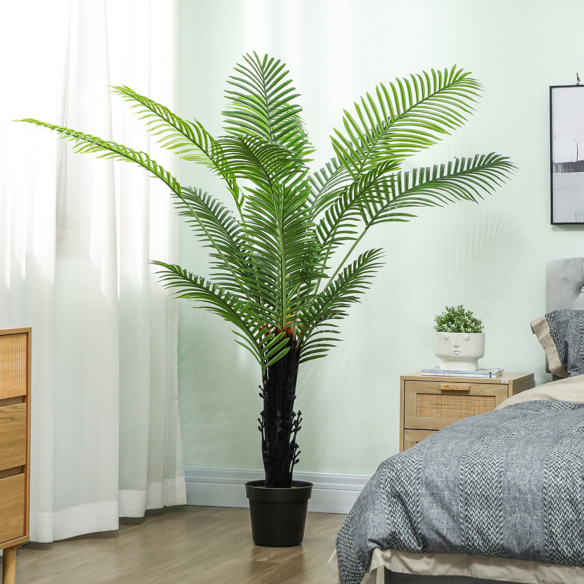 175cm Artificial Areca Palm Tree with 16 PE Leaves, Decorative Artificial Plant with Plastic Pot and Flocked Soil, Fake Plant for Home Office Decor, Green