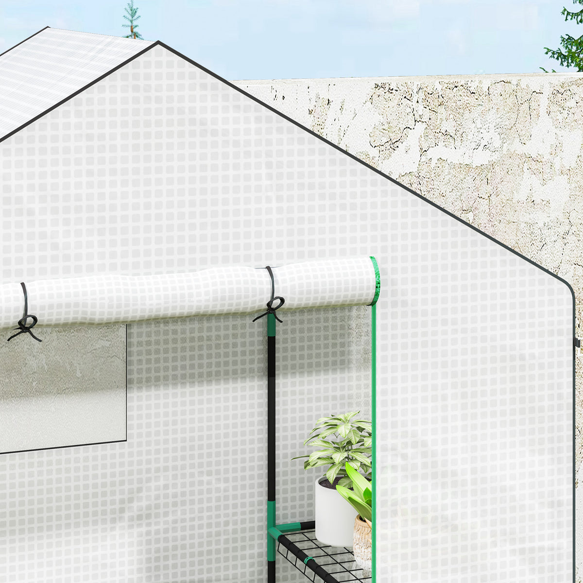143 x 74cm Walk-In Greenhouse, with Shelves - White