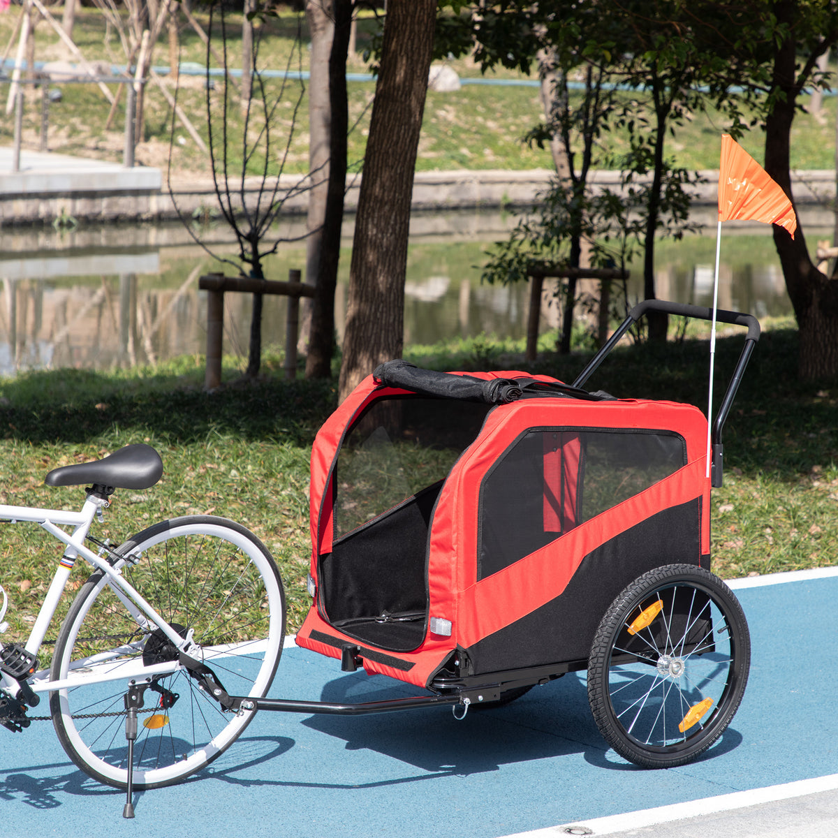 2 in 1 Dog Bike Trailer Pet Stroller for Large Dogs with Hitch, 20" Wheels, Pet Bicycle Cart Trolley Carrier for Travel, Red