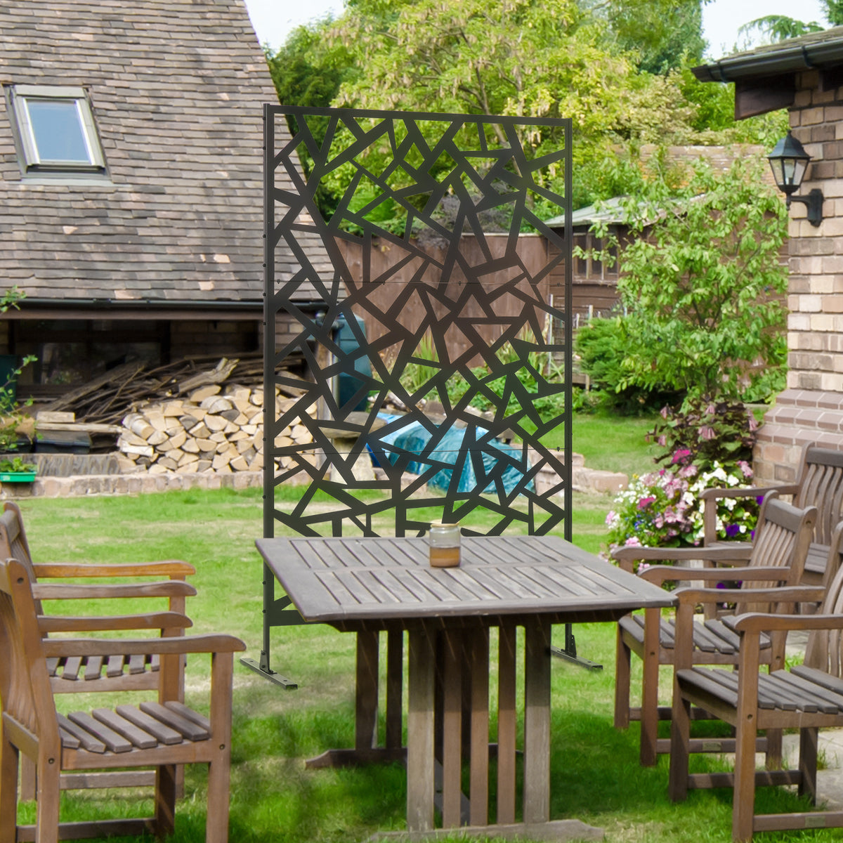 Freestanding Garden Partition Screen Metal Decorative with Expansion Screws, Black