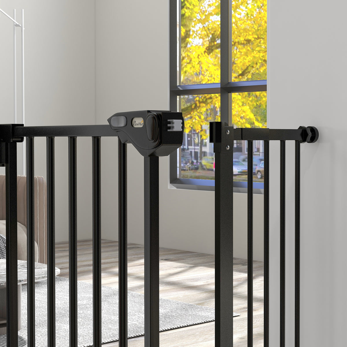 Adjustable Safety Gate w/ One Extensions, Four Adjustable Screws, Black