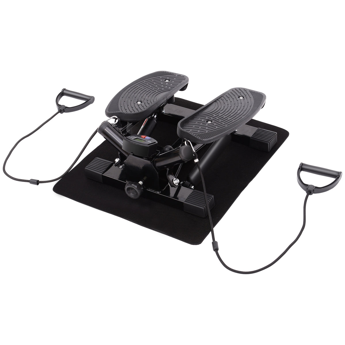 Portable Mini Stepper, Exercise Fitness Machine for Legs Arms Thigh Toner Toning Machine, Stair Steps Workout Training Fitness, w/ Resistance Bands and Floor Mat, Black