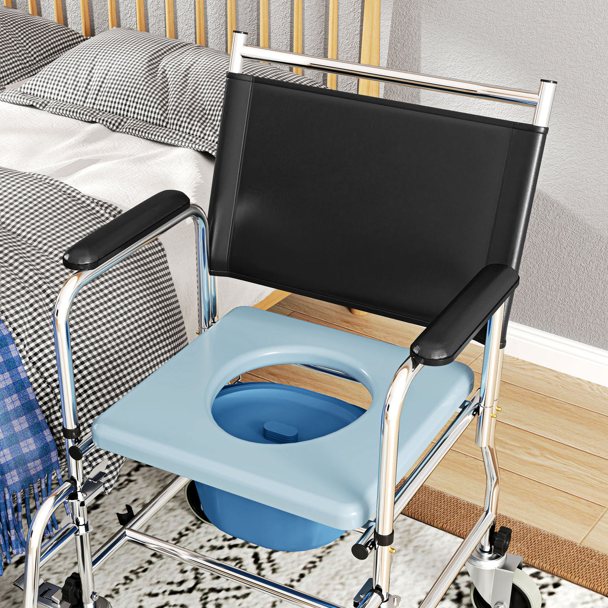 3-In-1 Commode Wheelchair - Black