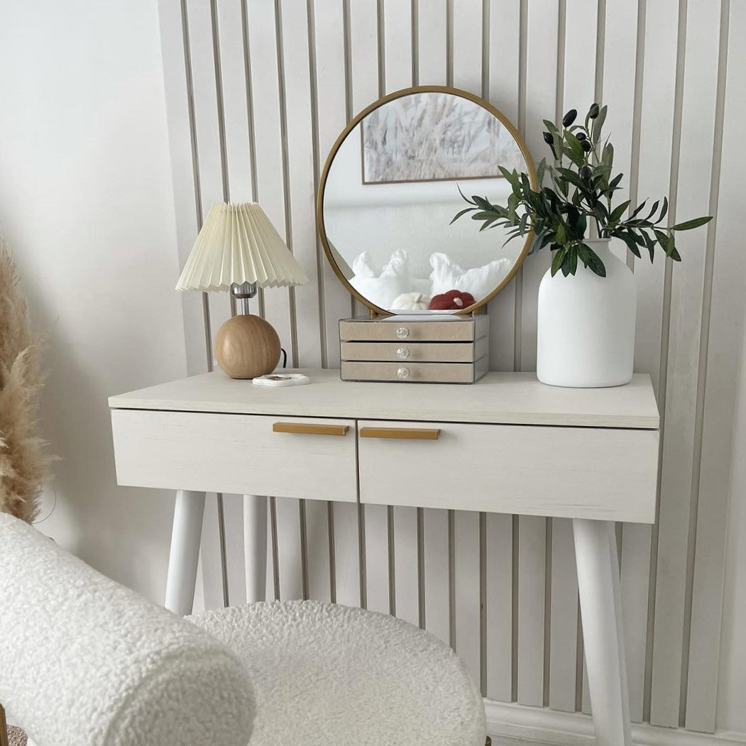 Dressing Table, with Round Mirror, 80 x 40 x 123 cm - White