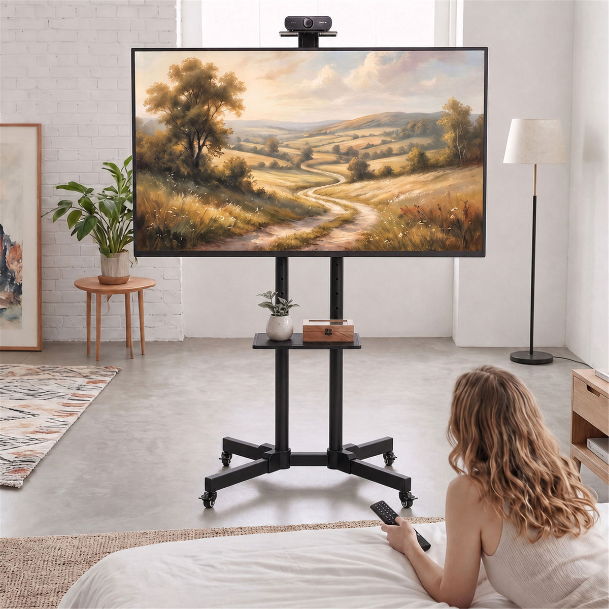 Mobile TV Stand on Wheels for 32-75 Inch Screens, Mobile TV Cart with Tilt, Height Adjustable, Black
