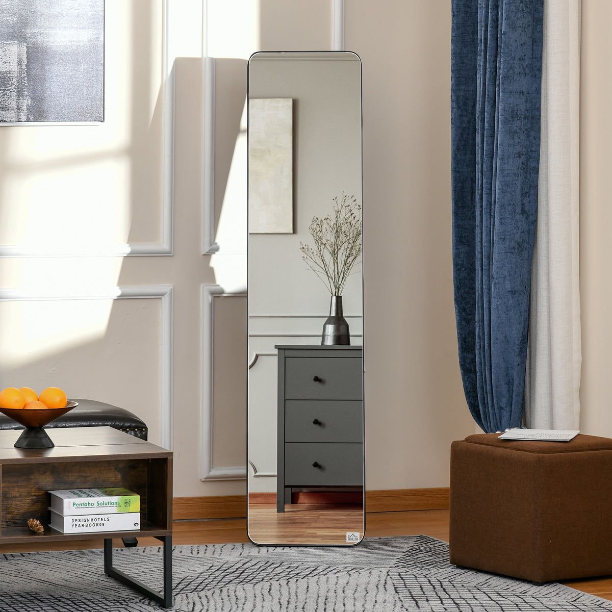 Full Length Mirror, 156 x 37 cm Rectangular Full Body Mirror with Stand, Floor Standing, Hanging or Leaning Against Wall for Bedroom Cloakroom, Black