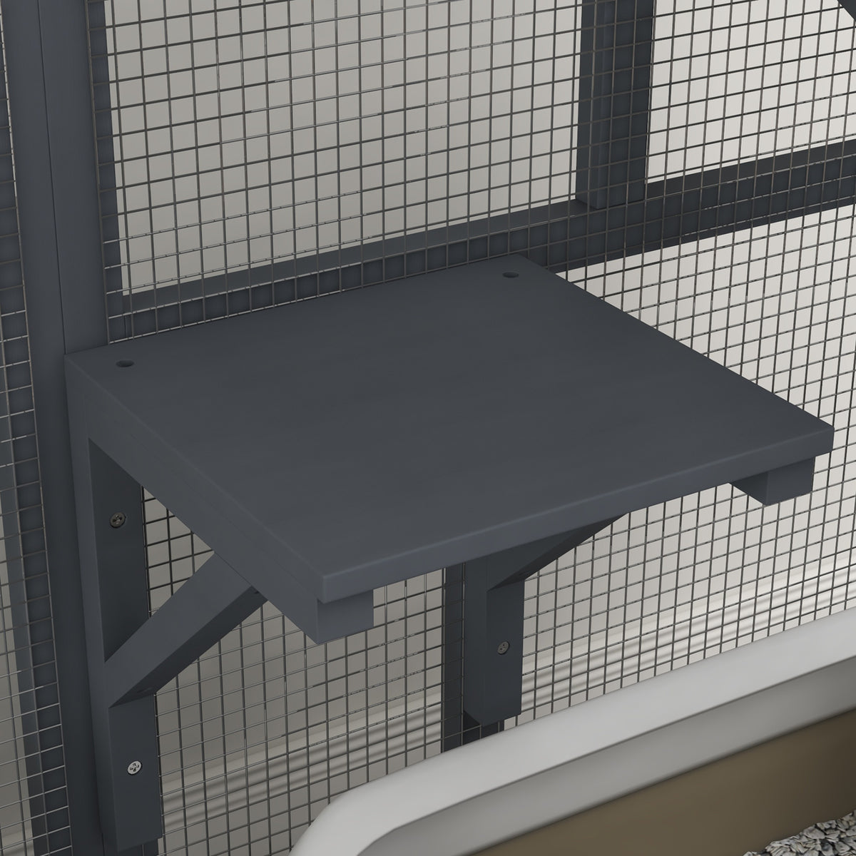 Cat House, Wooden Indoor Catio Cat Enclosure on Wheels, Wooden Kitty Cage with Platforms, Hammock, Light Grey