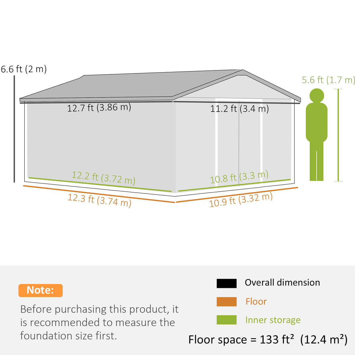 13 x 11ft Metal Garden Shed, Waterproof Outdoor Bike Storage Shed Galvanised with Vents, Foundation Kit, Apex Roof and Lockable Double Doors for Patio Lawn, Light Brown