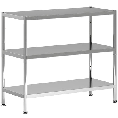 3-Tier Bakers Rack with Storage, Stainless Steel Microwave Stand with Adjustable Shelves for Small Spaces, Kitchen Storage Unit for Spices, Pots and Pans, Silver Tone
