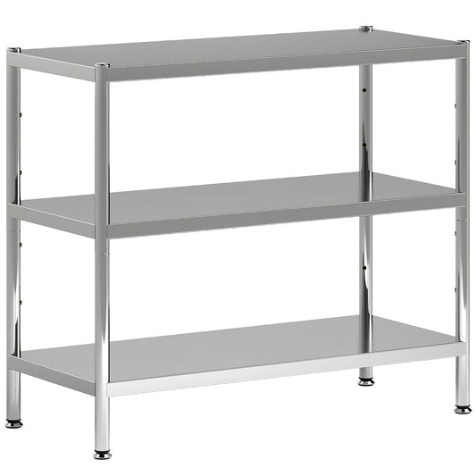 3-Tier Bakers Rack with Storage, Stainless Steel Microwave Stand with Adjustable Shelves for Small Spaces, Kitchen Storage Unit for Spices, Pots and Pans, Silver Tone