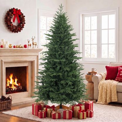 7ft Artificial Christmas Tree Full Hinged Xmas Tree Solid Pine Wood Stand, Green