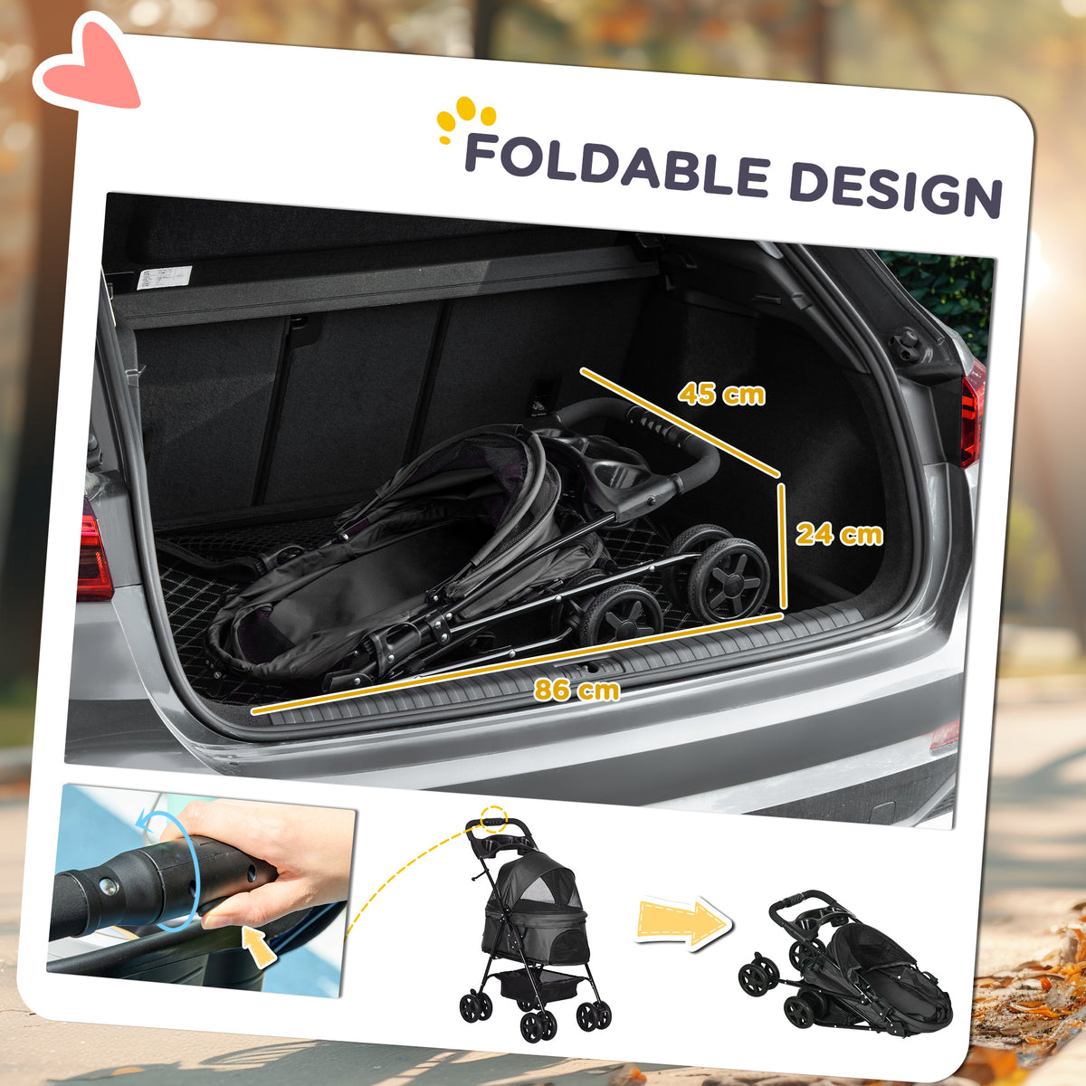 Dog Pram Dog Stroller Foldable Pet Pushchair with 4 Wheels, Safety Leashes, Cup Holder for Small Dogs