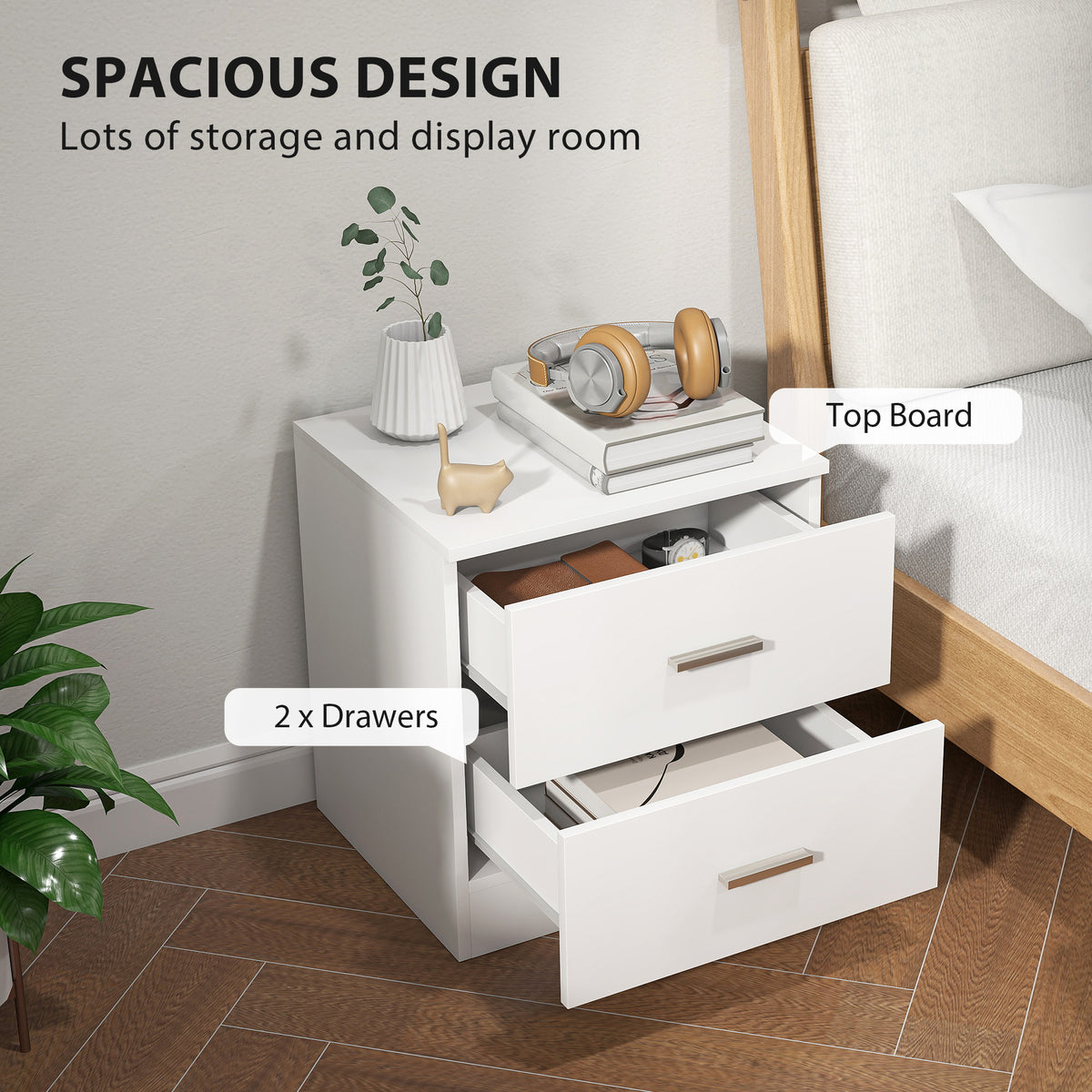 Modern Bedside Table, Beside Cabinet with 2 Drawers, for Bedroom, Living Room