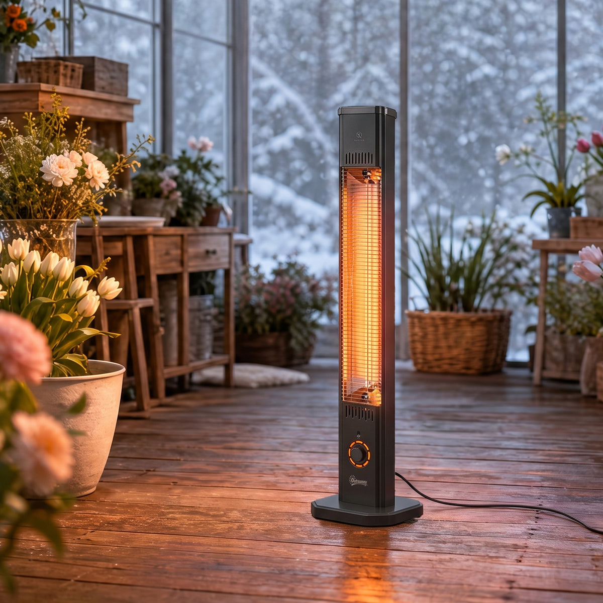 2000 W Electric Infrared Patio Heater with Cover, Free Standing/Wall Mounted IP65 Outdoor Garden Heater, Black