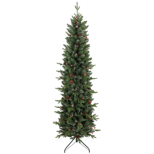 Slim Gracious Pine Xmas Tree, 7ft/210cm Artificial Christmas Tree with 904 Branch Tips, Foldable Steel Stand, Green