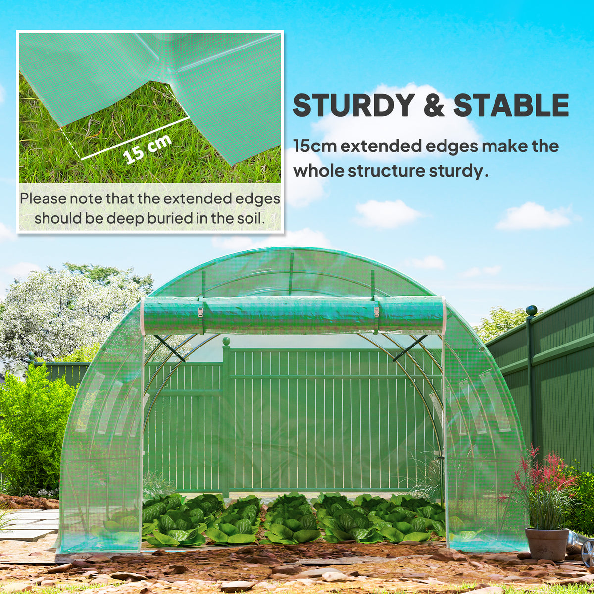 4 x 3 x 2m Polytunnel Greenhouse Replacement Cover ONLY Winter Garden Plant PE Cover for Tunnel Walk-in Greenhouse with Roll-up Windows Door Outdoor, Green