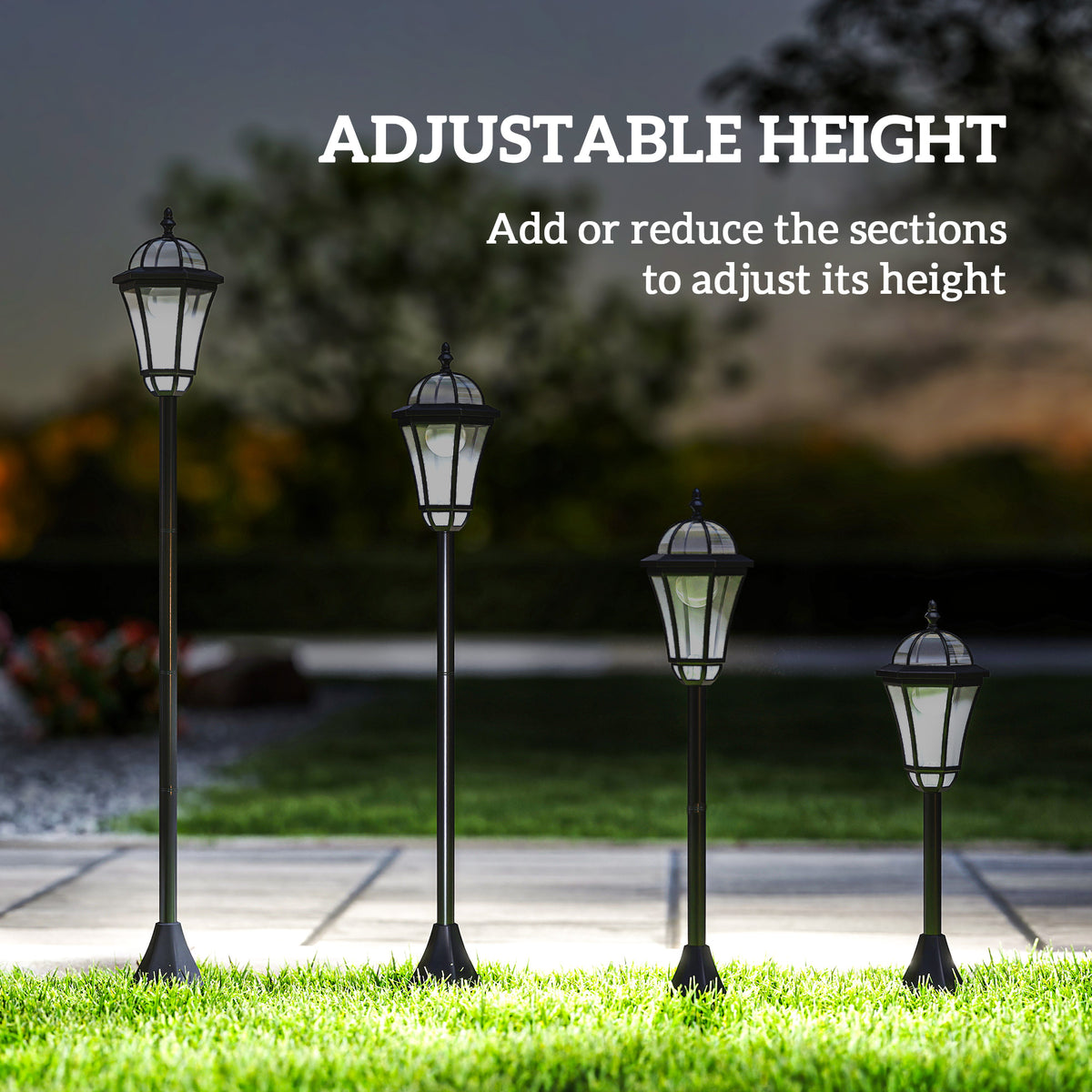 2 PCS 1.3M Garden Solar Lamp Post Lights Solar Powered LED Lantern Patio Pathway Walkway Outdoor Water-Resist Auto Switch 6 Hours Black