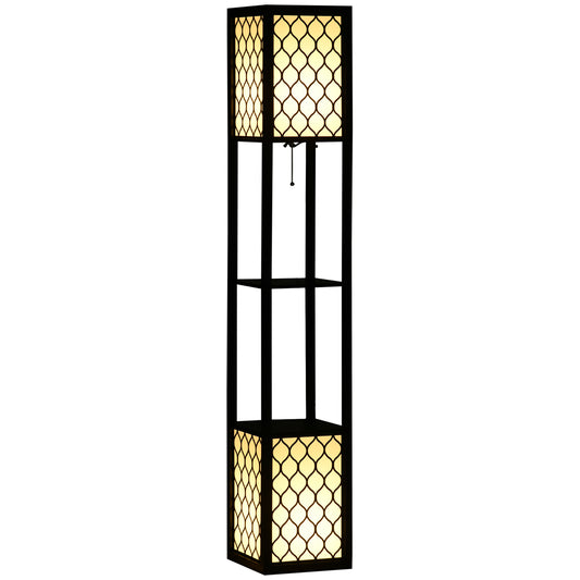 Floor Lamp with Shelves, Modern Tall Standing Lamps with Fabric Lampshade, Chain Switch and Dual Light for Living Room, Bedroom, Bulb not Included