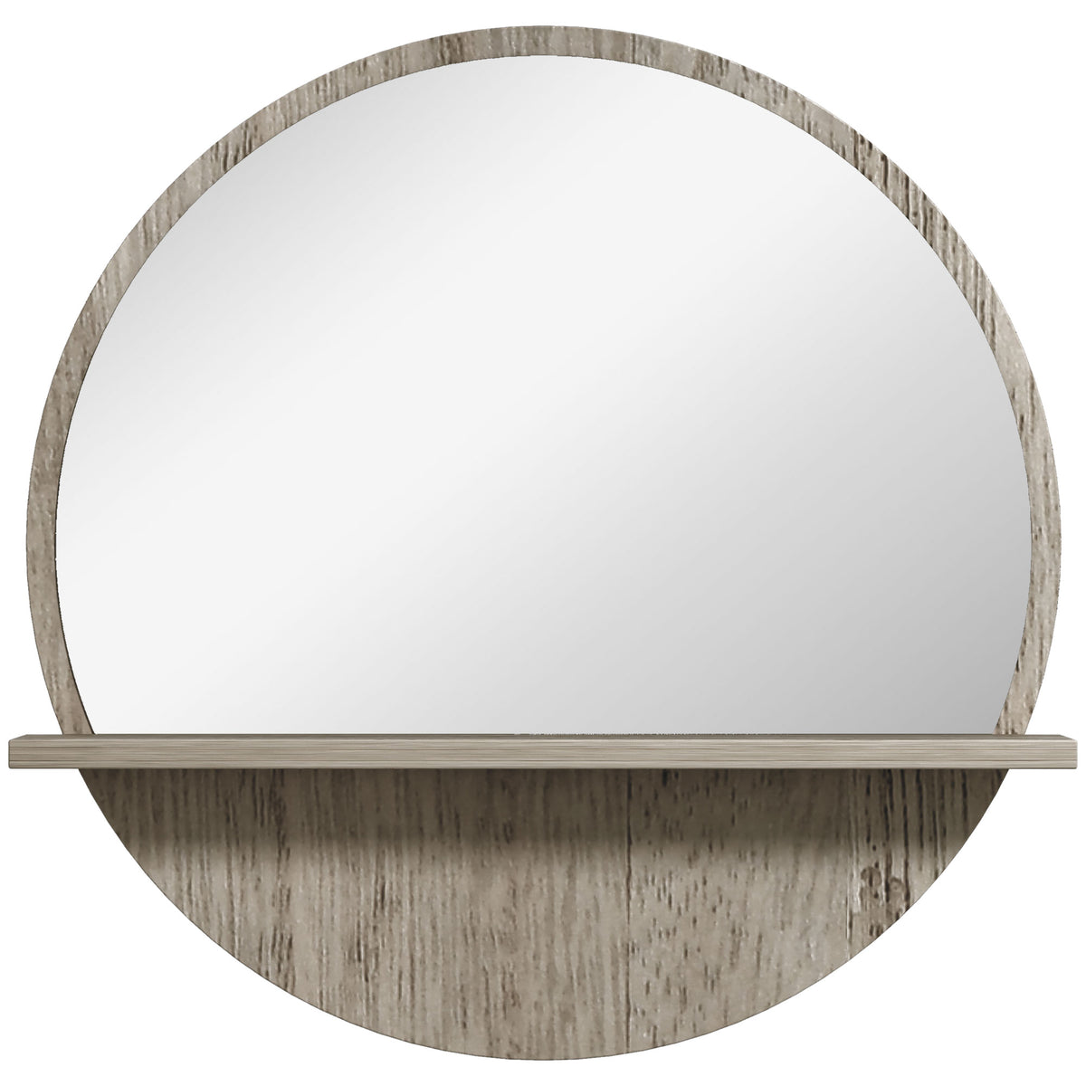 45cm Round Home Mirror, with Shelf - Grey Wood-Effect