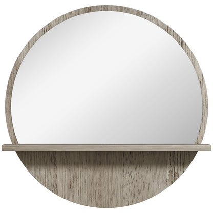 45cm Round Home Mirror, with Shelf - Grey Wood-Effect