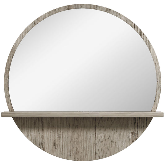 45cm Round Home Mirror, with Shelf - Grey Wood-Effect